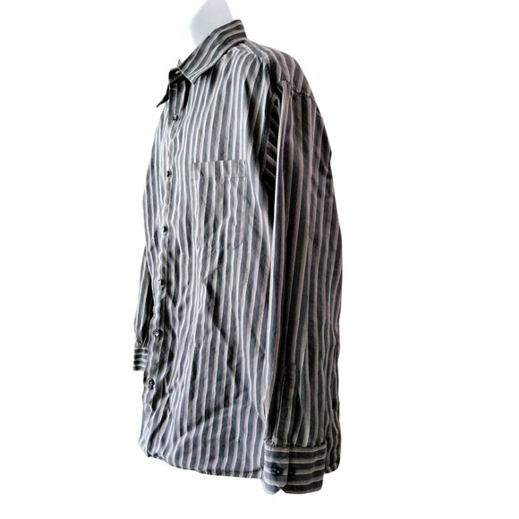 Concepts By Claiborne Mens Shirt 3XL Striped Button-Up Gray Black Long Sleeve - Picture 4 of 9